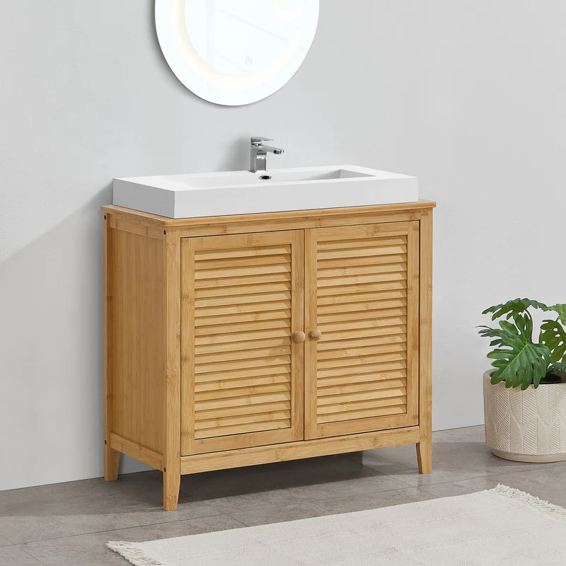 Bambus Waschbeckenunterschrank Värmdö 60x67x30cm [en.casa]