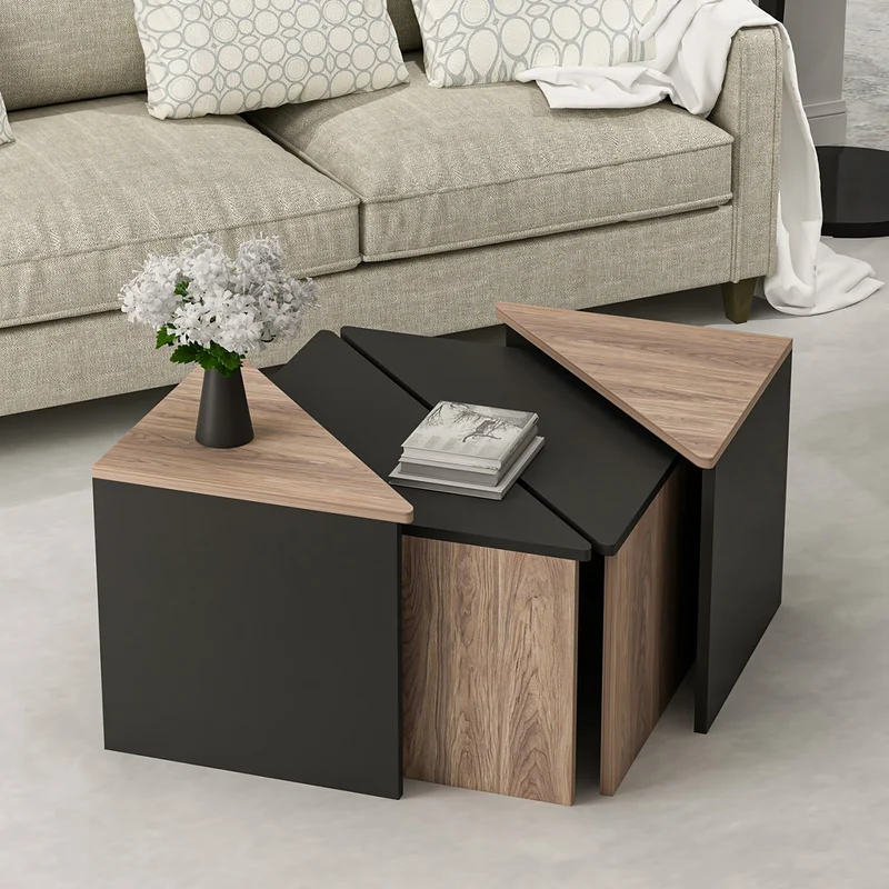 Couchtisch-Set Frederikshavn 4 tlg. Eicheoptik / Schwarz [en.casa]