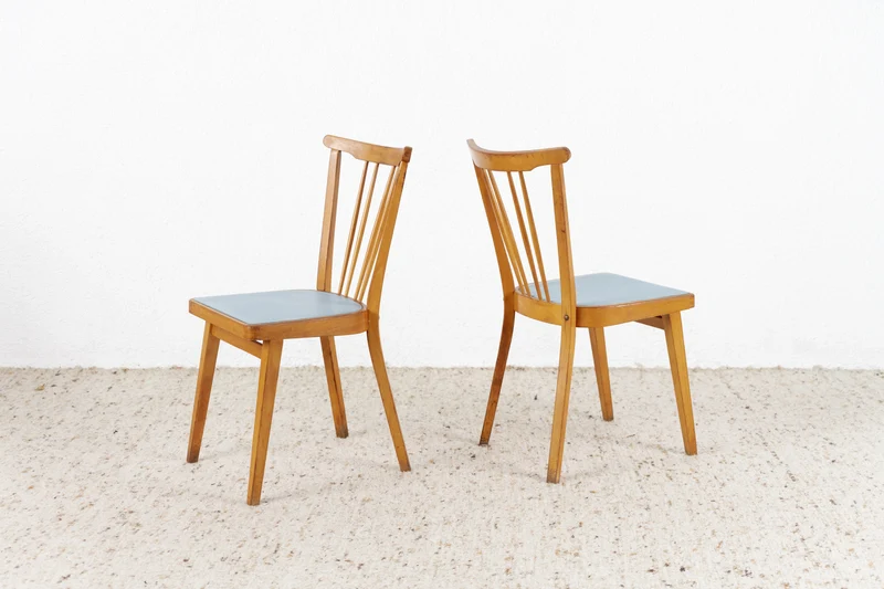 2er Set Stühle Blau Küche Holz Vintage Brede & Schwarz