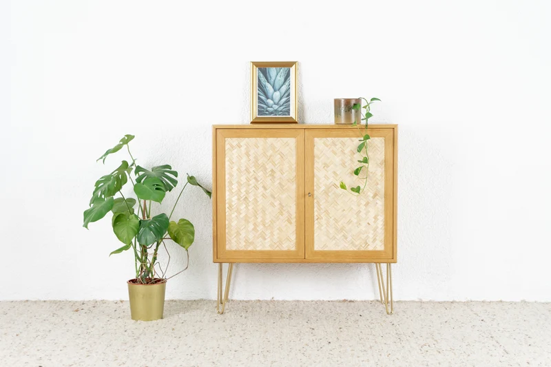 Kommode Vintage Holz Eiche WK Möbel Sideboard Geflecht
