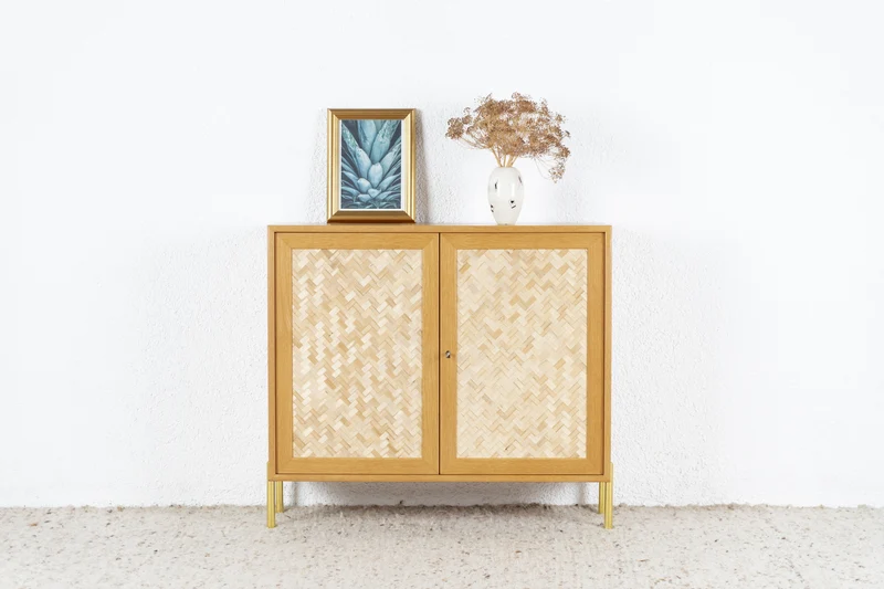Kommode Vintage Holz Eiche WK Möbel Sideboard geflecht