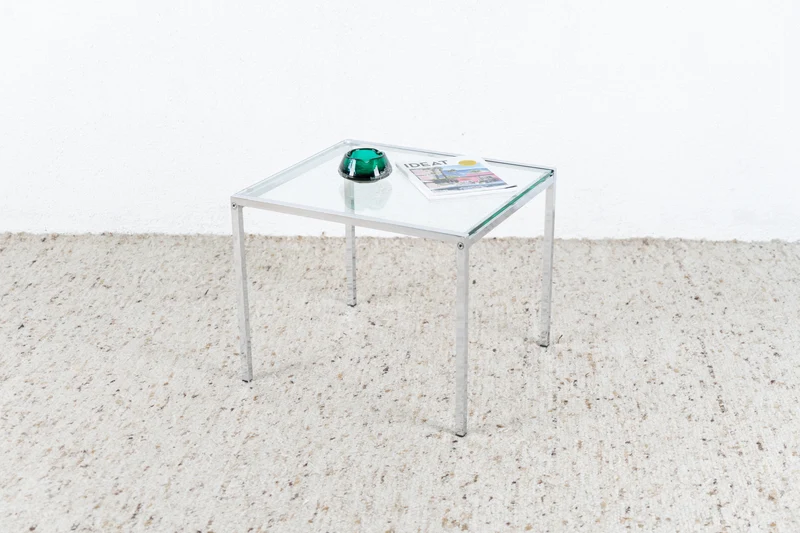Vintage Couchtisch Beistelltisch Glas Chrom Mid Century