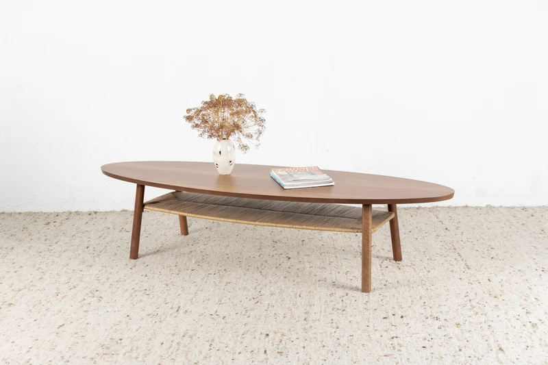 Couchtisch Beistelltisch Holz Nuss Rattan Wohnzimmertisch