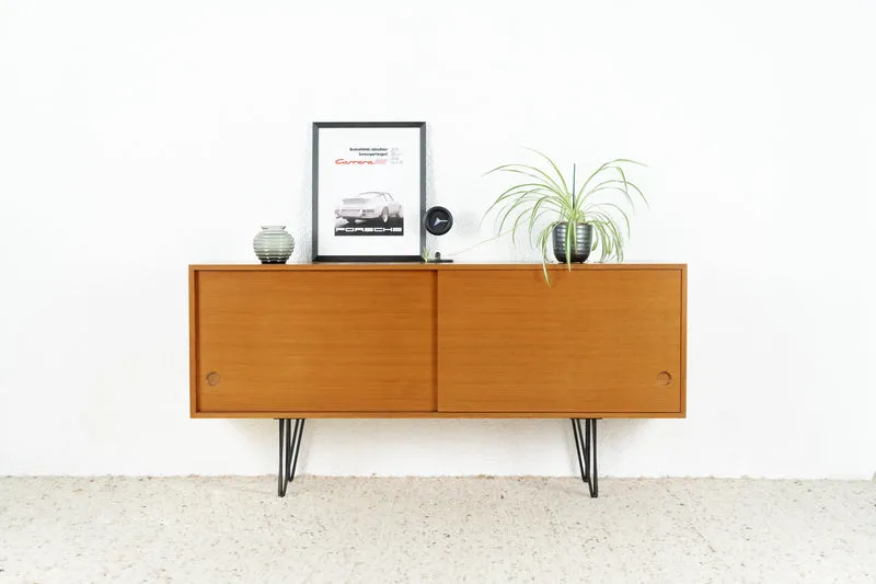Mid Century Sideboard Schiebetüren Holz Nuss Vintage
