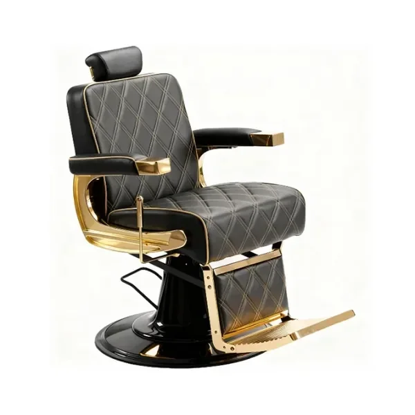 Eleganter Barber stuhl in Gold-Schwarz, Herren Friseurstuhl Gon, Barbershop stuhl