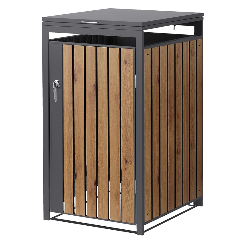 Mülltonnenbox 1er bis 240L 68x80x120 cm aus Stahl in Eichenoptik ML-Design