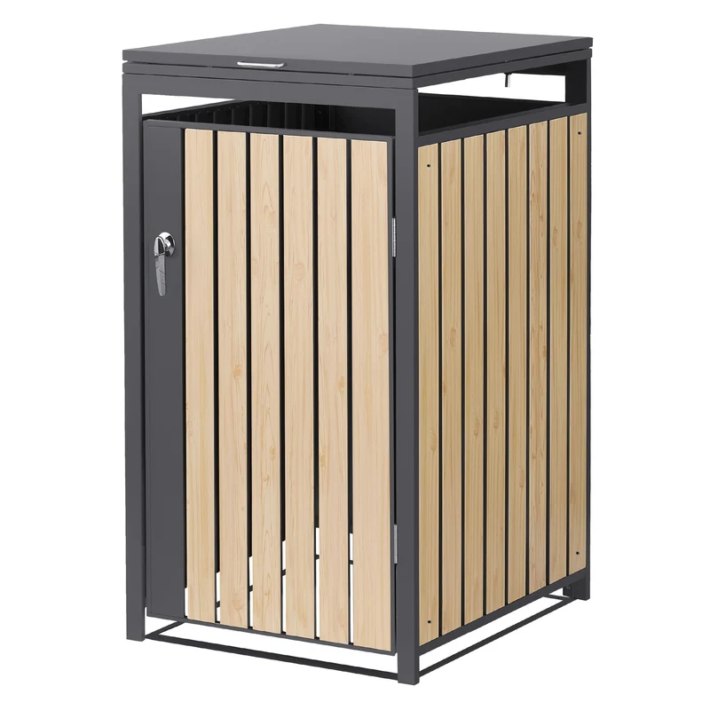 Mülltonnenbox 1er bis 240L 68x80x120 cm aus Stahl in Lärchenoptik ML-Design