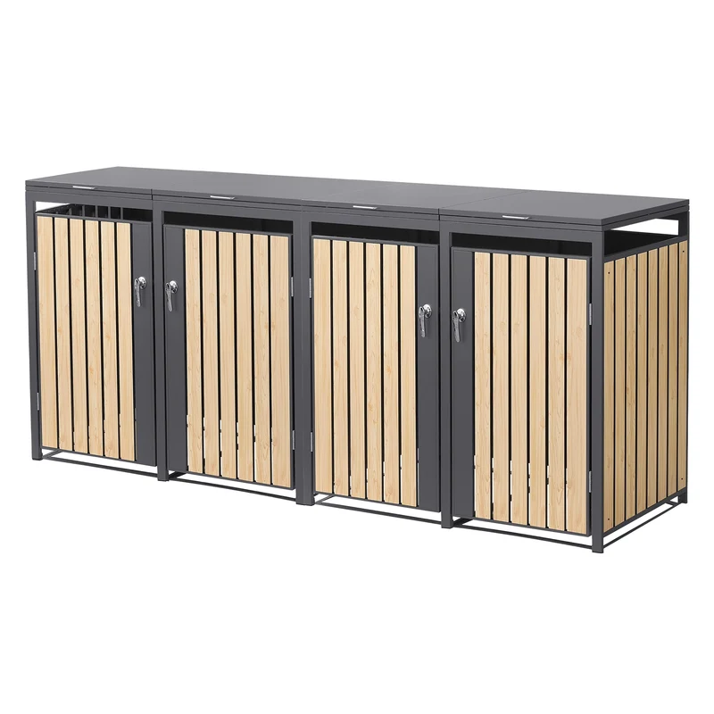 Mülltonnenbox 4er bis 240L 264x80x120 cm aus Stahl in Lärchenoptik ML-Design