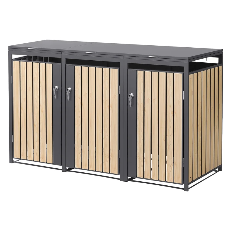 Mülltonnenbox 3er bis 240L 200x80x120 cm aus Stahl in Lärchenoptik ML-Design