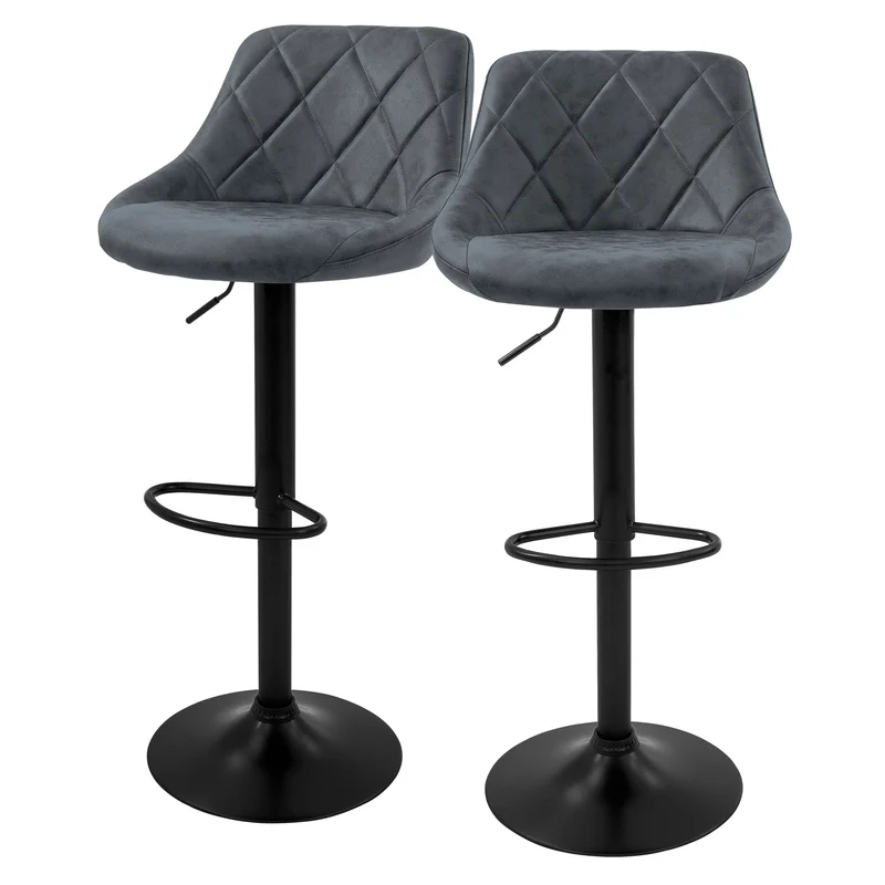 Barhocker 2er Set Anthrazit Kunstlederbezug mit Rückenlehne und Fußstütze höhenverstellbar 62-82 cm ML-Design
