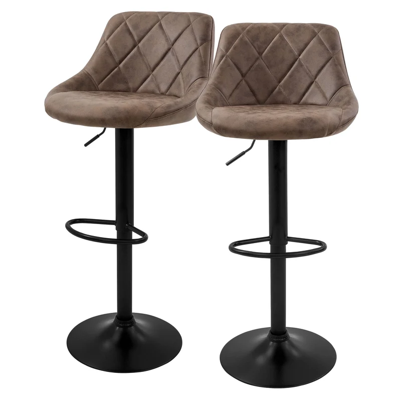 Barhocker 2er Set Braun Kunstlederbezug mit Rückenlehne und Fußstütze höhenverstellbar 62-82 cm ML-Design