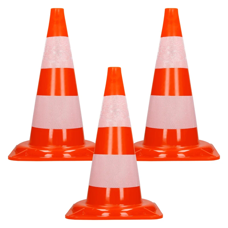 3er Set Verkehrskegel Pylone Warnkegel Verkehrshütchen 47 cm Orange/Weiß