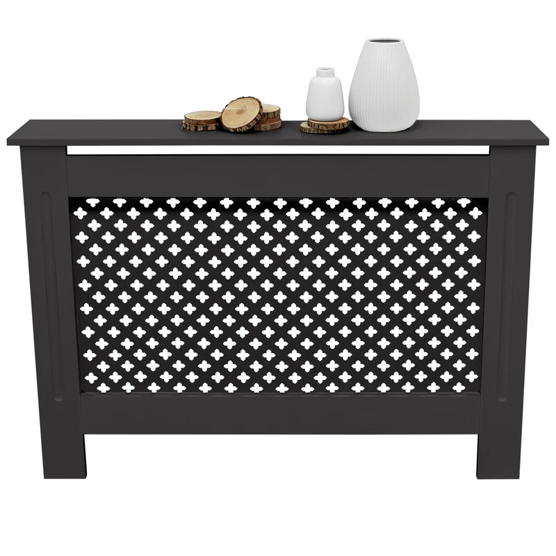 Heizkörperverkleidung 112x19x82 cm Raute Schwarz aus MDF