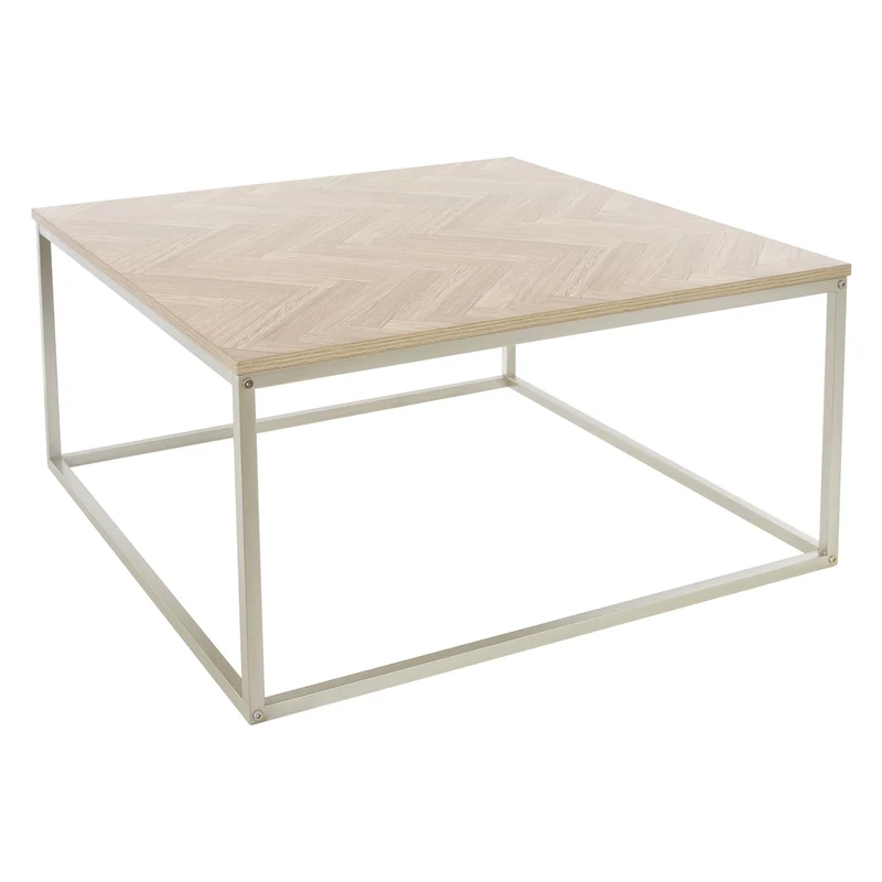 B-Ware Couchtisch 80x80x40 cm Fischgrätenmuster Eichen-Optik mit Stahlgestell ML-Design