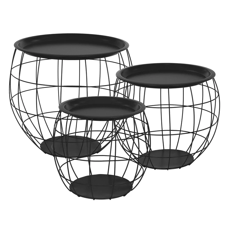 Beistelltisch 3er Set Schwarz aus Metall ML-Design
