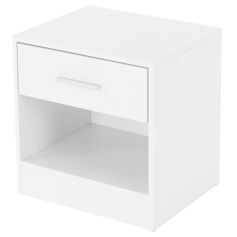 ML-Design | Nachttisch mit Schublade und offenem Fach 36.5x38.5x30 cm Weiß aus Holz, Nachtkommode mit Alu Griff