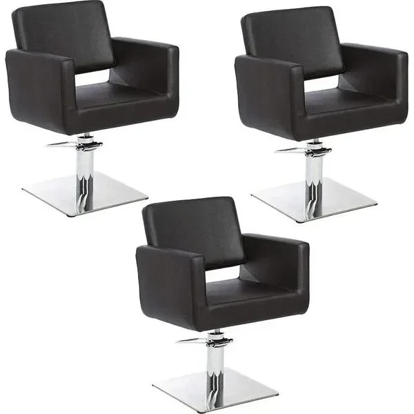 3x Friseurstuhl in eleganter Schwarz-Farbe, Luxuriöser Friseur stuhl Zopf
