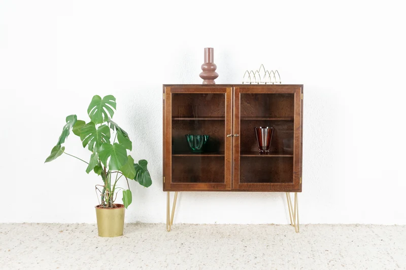 Vintage Sideboard Mahagoni Holz Vitrine Holz Kommode Schrank 60s Mid Centurs