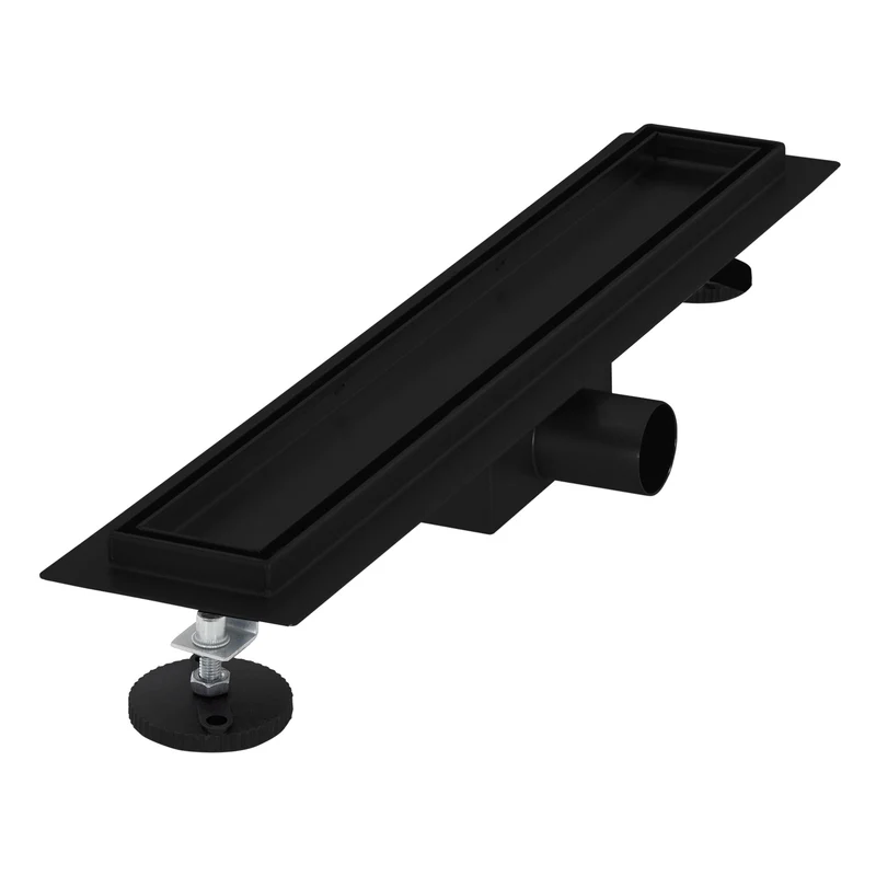 Edelstahl Duschrinne befliesbar 50 cm und Siphon Komplettset Schwarz flach LuxeBath