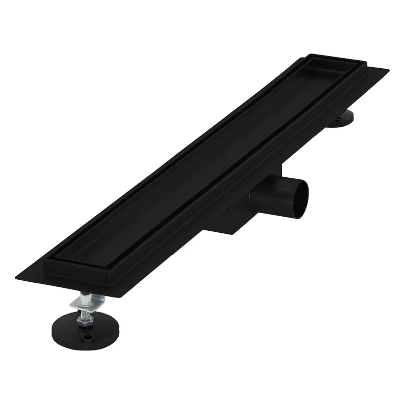 Edelstahl Duschrinne befliesbar 60 cm und Siphon Komplettset Schwarz flach LuxeBath
