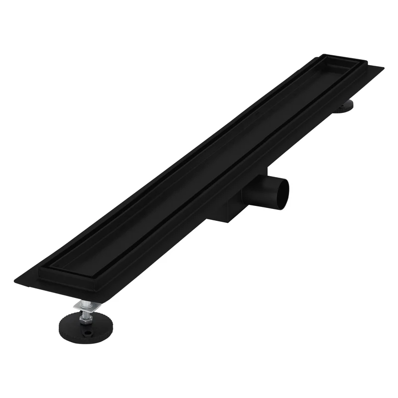 Edelstahl Duschrinne befliesbar 80 cm und Siphon Komplettset Schwarz flach LuxeBath