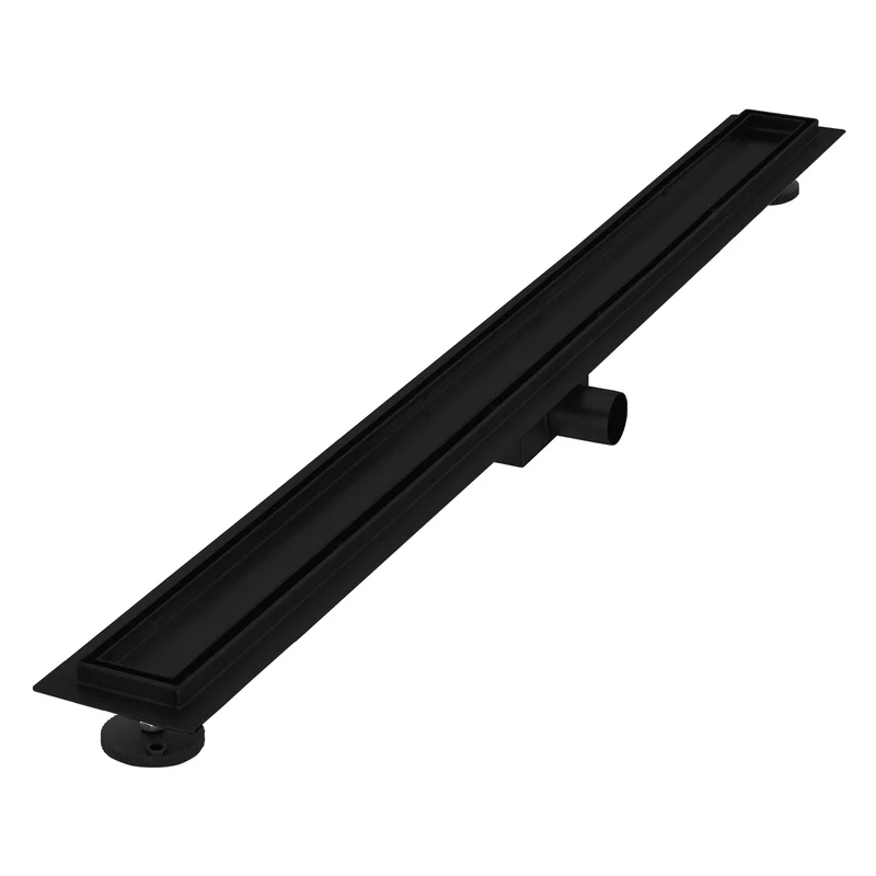 Edelstahl Duschrinne befliesbar 100 cm und Siphon Komplettset Schwarz flach LuxeBath