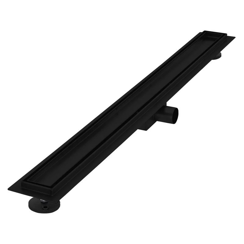 Edelstahl Duschrinne befliesbar 90 cm und Siphon Komplettset Schwarz flach LuxeBath