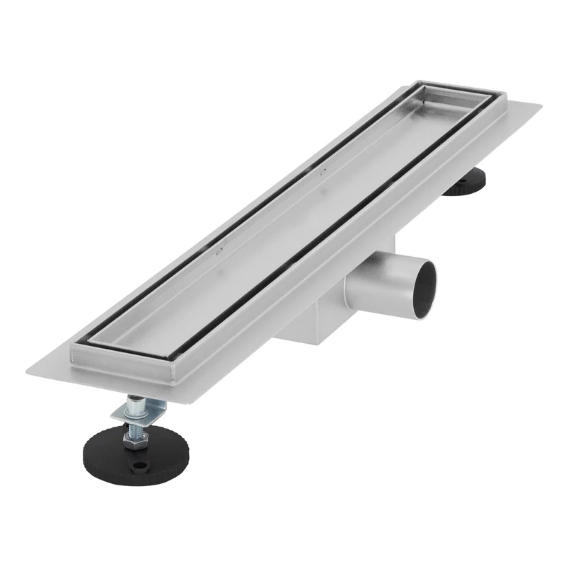 Edelstahl Duschrinne befliesbar 50 cm und Siphon Komplettset Silber flach LuxeBath