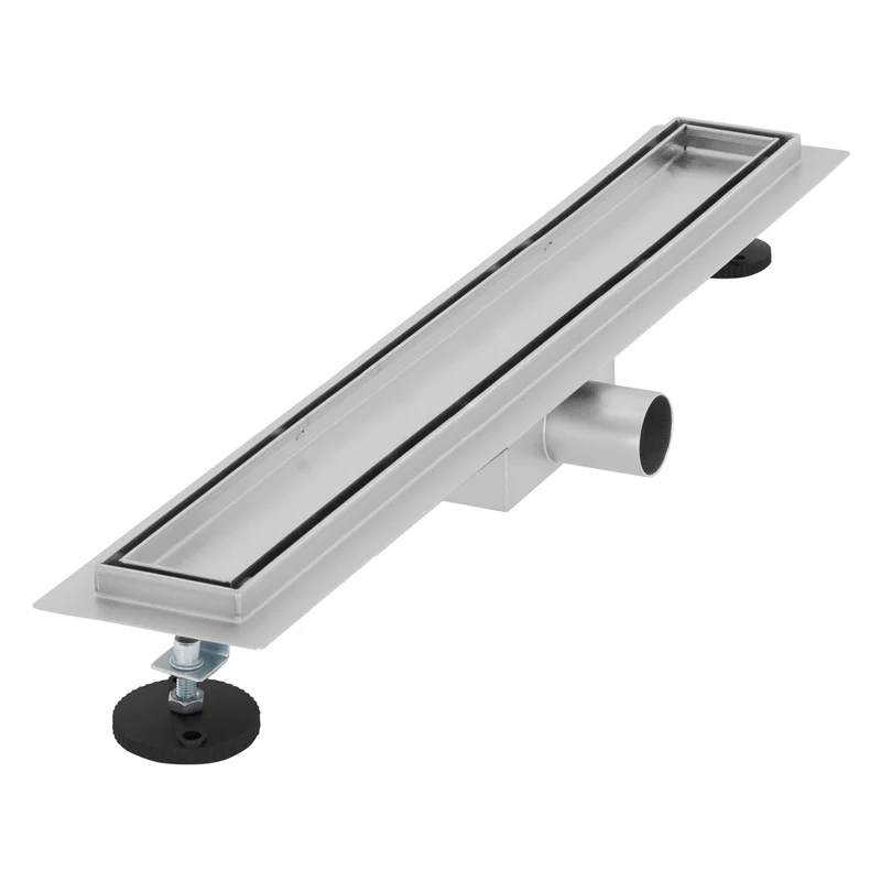 Edelstahl Duschrinne befliesbar 60 cm und Siphon Komplettset Silber flach LuxeBath