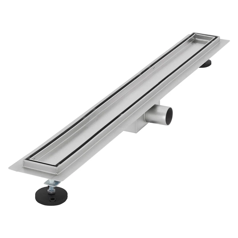 Edelstahl Duschrinne befliesbar 80 cm und Siphon Komplettset Silber flach LuxeBath