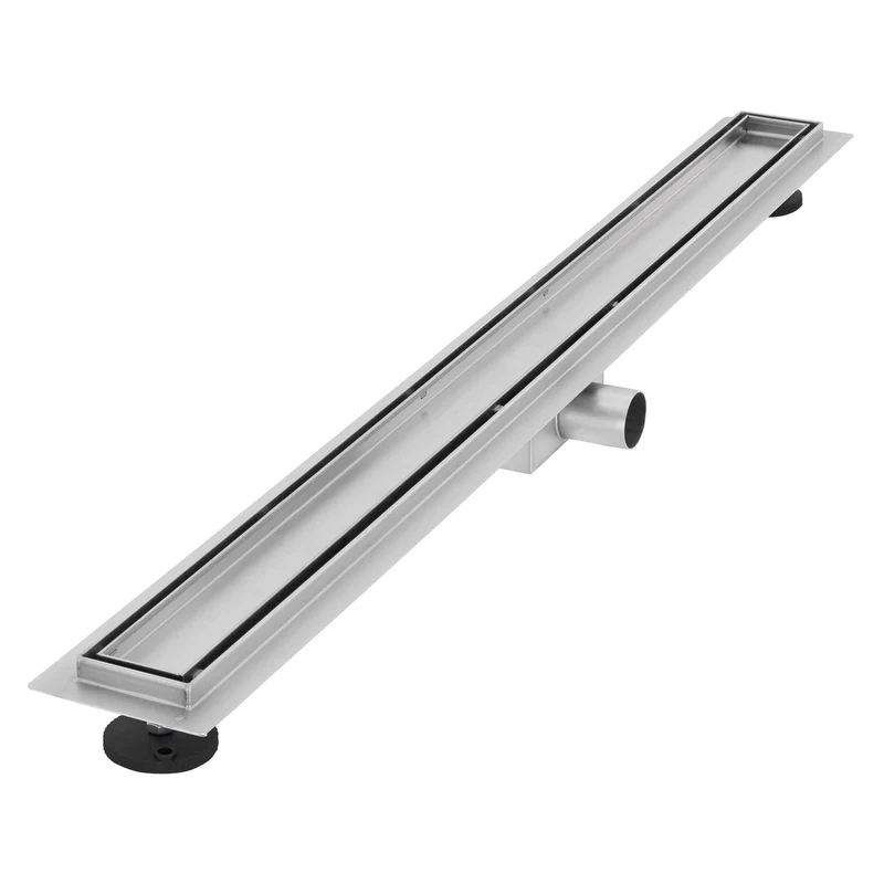 Edelstahl Duschrinne befliesbar 90 cm und Siphon Komplettset Silber flach LuxeBath