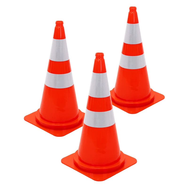 ECD Germany | Pylonen 3er Set groß mit 2 reflektierenden Streifen 75 cm aus PE Orange Verkehrskegel Leitkegel Warnkegel Absperrkegel Verkehrshütchen