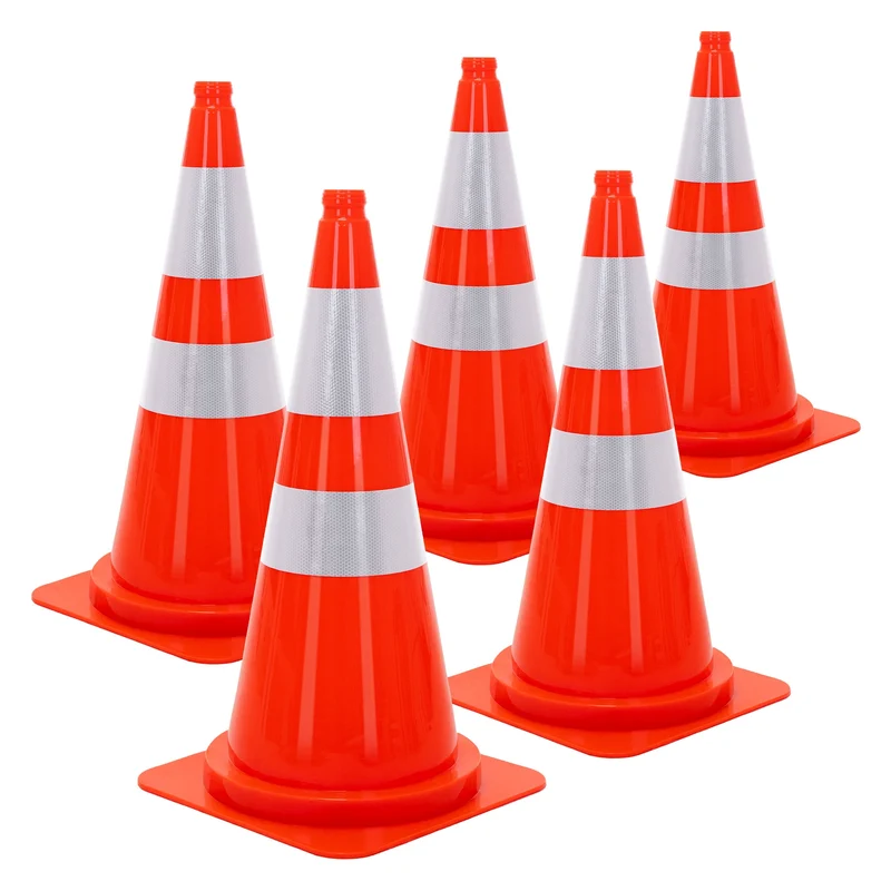 ECD Germany | Pylonen 5er Set groß mit 2 reflektierenden Streifen 75 cm aus PE Orange Verkehrskegel Leitkegel Warnkegel Absperrkegel Verkehrshütchen