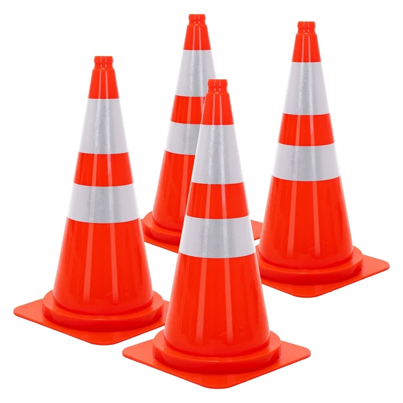 ECD Germany | Pylonen 4er Set groß mit 2 reflektierenden Streifen 75 cm aus PE Orange Verkehrskegel Leitkegel Warnkegel Absperrkegel Verkehrshütchen