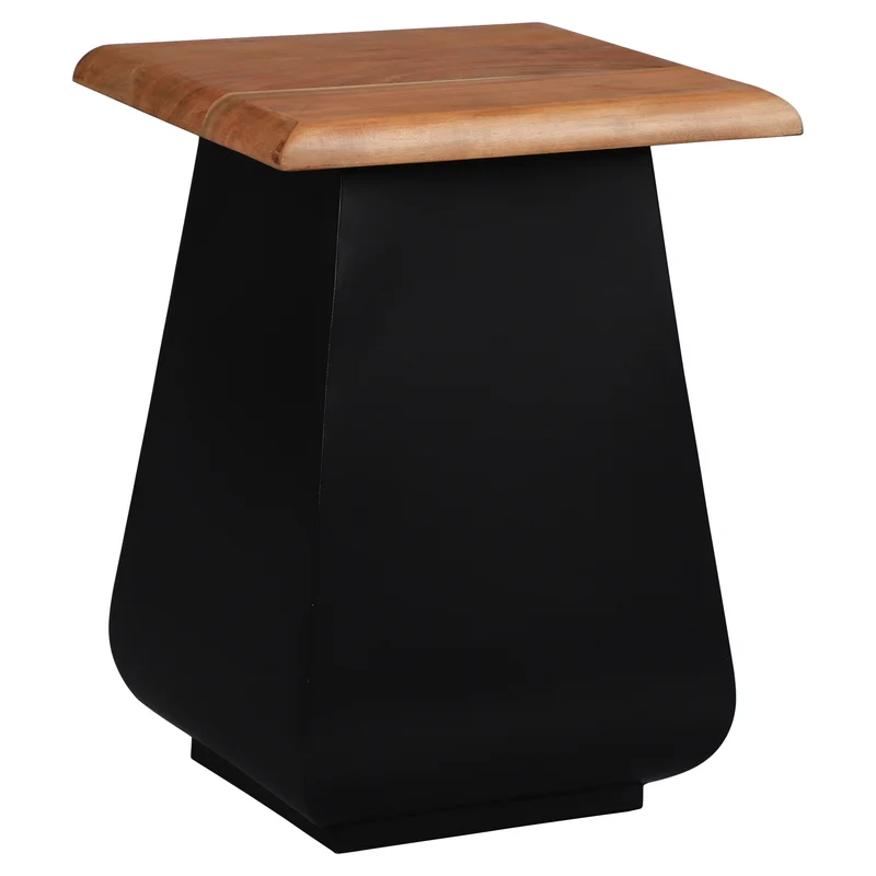 WOMO-Design | Beistelltisch Natur/Schwarz aus Akazienholz und Metall, Kaffeetisch für Wohnzimmer