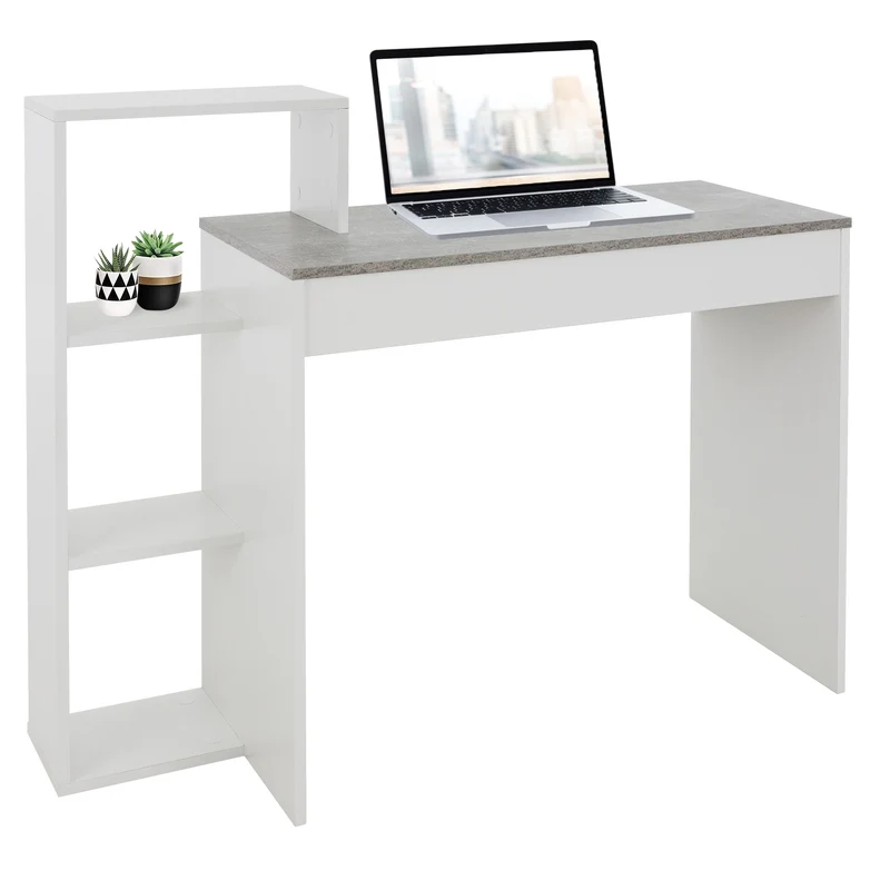 Schreibtisch mit Regal 110x72x40 cm Weiß/Beton-Optik aus Holz ML-Design