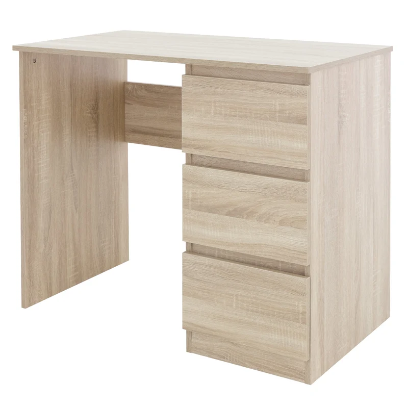 Schreibtisch mit drei Schubladen 90x76x50 cm Sonoma-Eiche aus Holz ML-Design