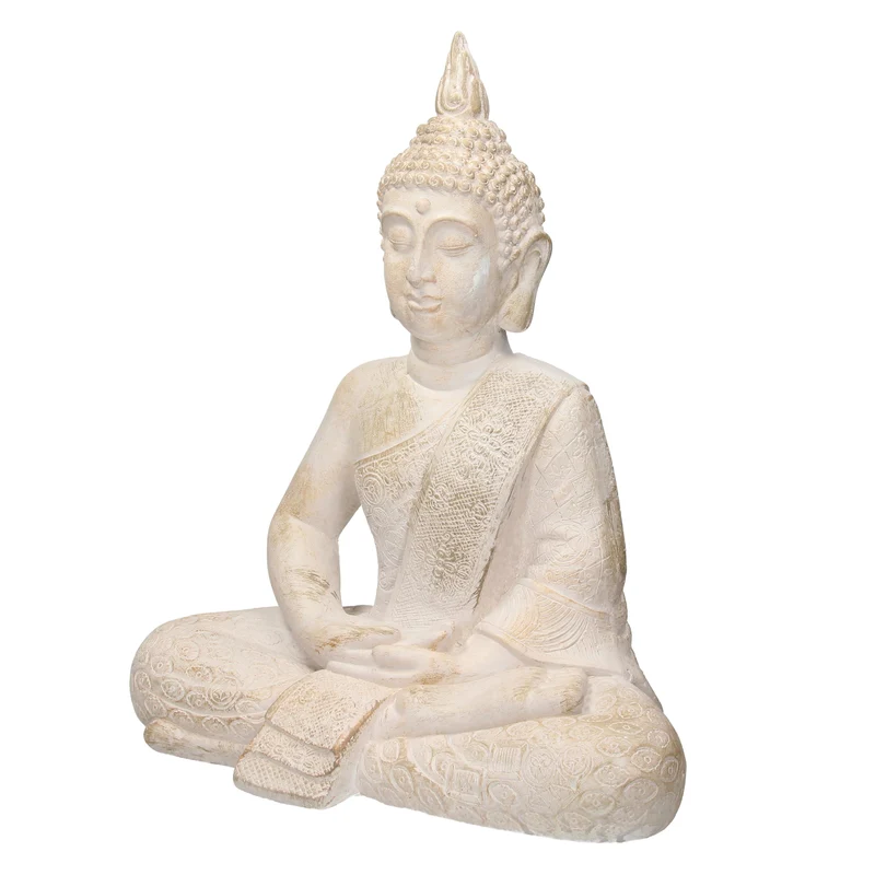 Buddha Figur 40x24x48 cm Beige/Grau aus Kunststein
