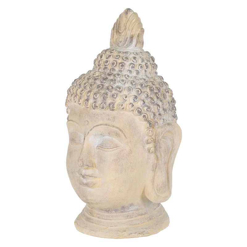Buddha Kopf Figur 30x30x55 cm Beige/Grau aus Kunststein