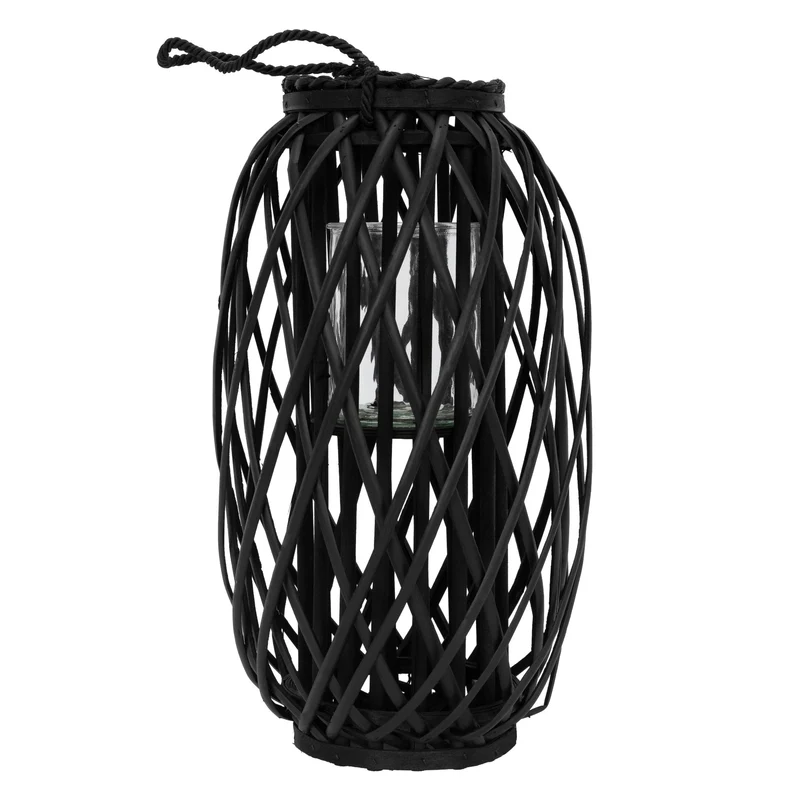 Riedlaterne mit Henkel 50x Ø28 cm Schwarz aus umweltfreundlichem Rattan