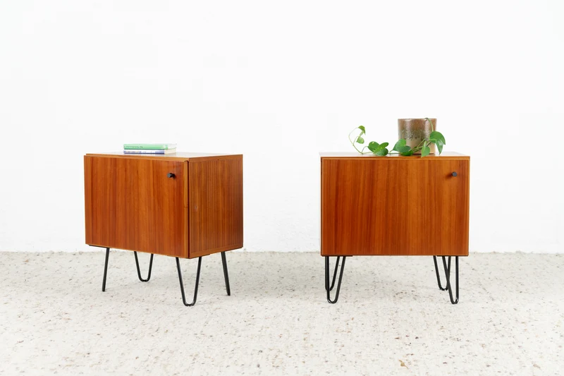 2er Set Nachttische Mid Century Nuss Holz