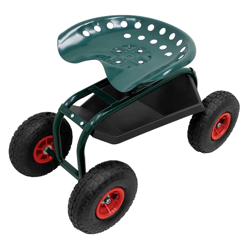 Gartenrollsitz 360° drehbar und höhenverstellbar, Rollsitz aus Stahl mit Ablagefläche & breite Reifen bis 150 kg