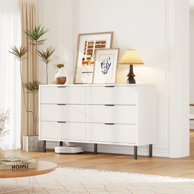 Garvee Schrank, 138 × 40 × 76 cm (6 Schubladen), LED, 6 Schubladen, Weiß