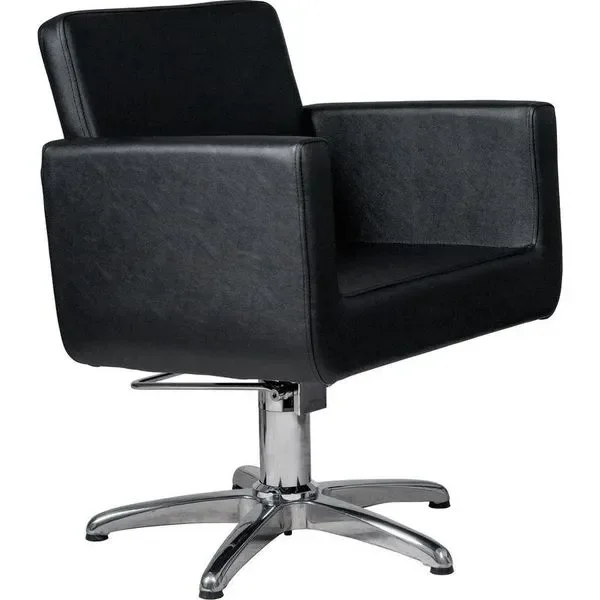 Friseurstuhl in eleganter Schwarz-Farbe, Luxuriöser Friseur stuhl Chic E mit Aluminium-Kreuzfuß