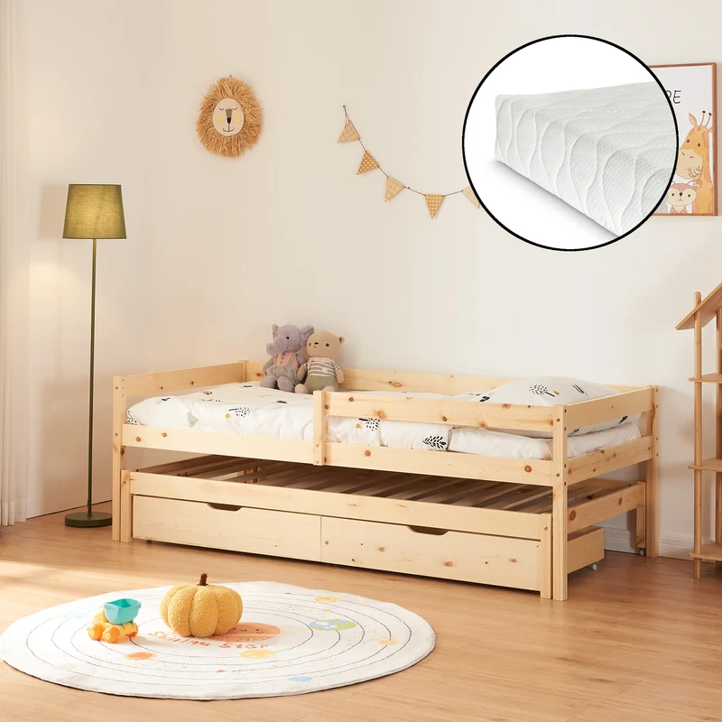 Doppel-Kinderbett Sonkajärvi mit Matratze 90x200cm Natur [en.casa]