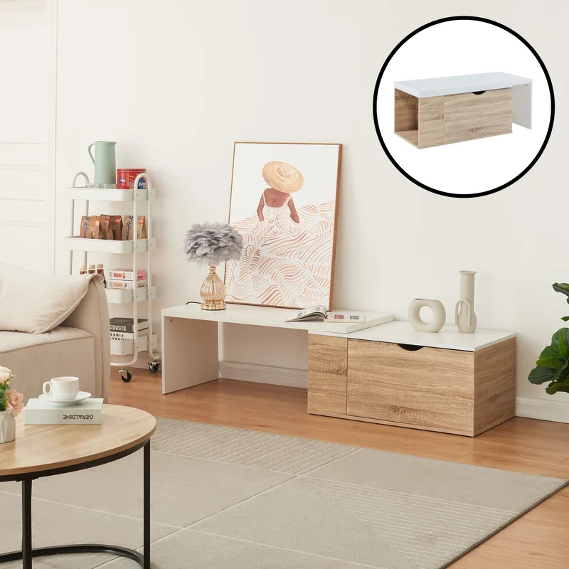Beistelltisch Österåker 100x47,5x40 cm Holzoptik/Weiß [en.casa]