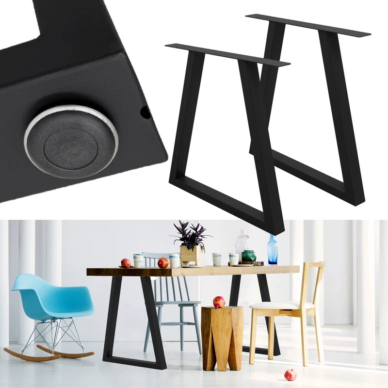 B-Ware Tischbeine 2er Set Trapez Design 60x72 cm schwarz aus Stahl