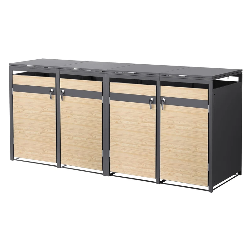 Mülltonnenbox 4er bis 240L 264x80x120 cm aus Stahl in Lärchenoptik ML-Design