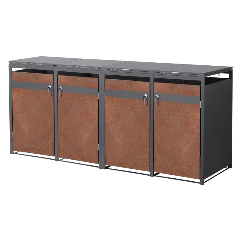Mülltonnenbox 4er bis 240L 264x80x120 cm aus Stahl in Rostoptik ML-Design