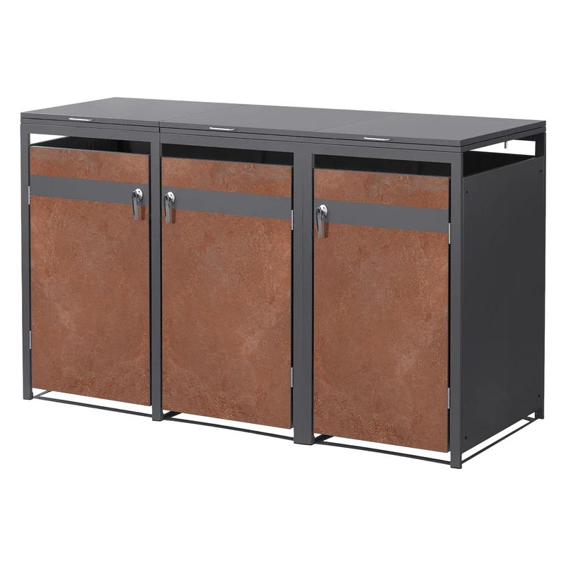 Mülltonnenbox 3er bis 240L 200x80x120 cm aus Stahl in Rostoptik ML-Design